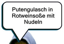 Putengulasch in Rotweinsoe mit Nudeln